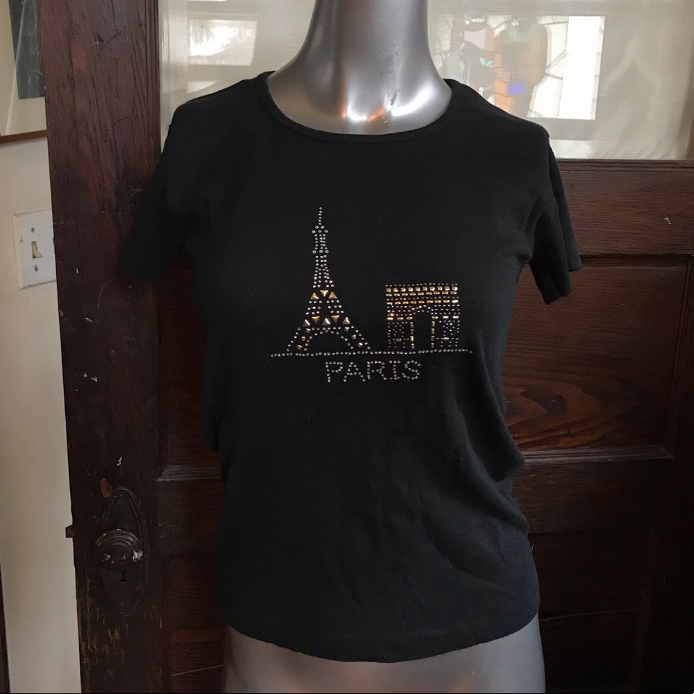Vintage 90s or 80s black cotton Paris T-shirt m